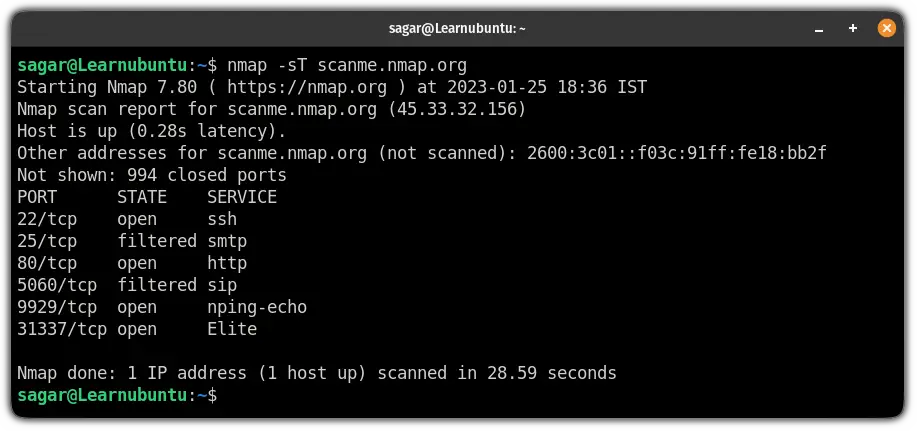 search open ports on network using the nmap command