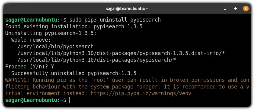 uninstall pip package from ubuntu
