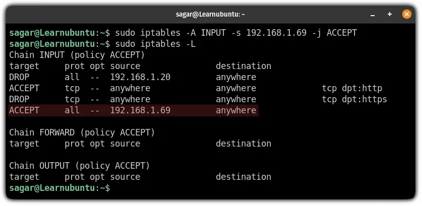 allow traffic from specific IP address in iptables on ubuntu