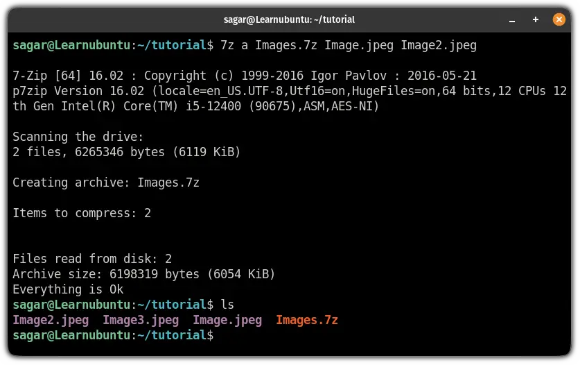 compress files using 7zip on ubuntu terminal