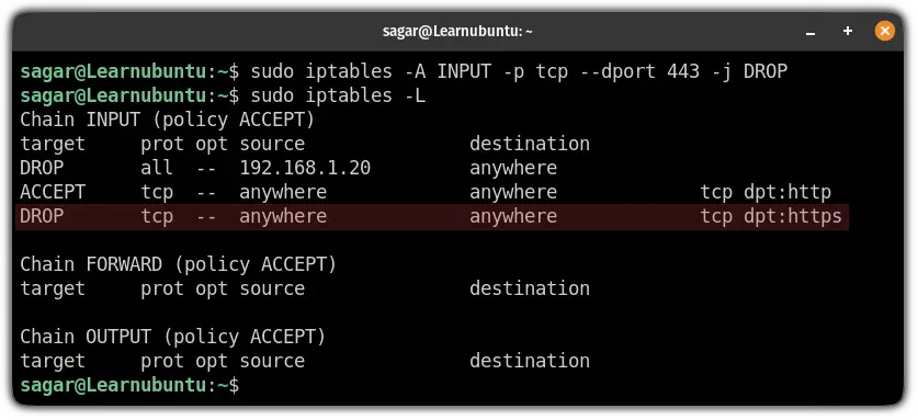 deny specific port using iptables on ubuntu