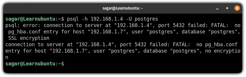 error connecting to the remote PostgreSQL database on ubuntu