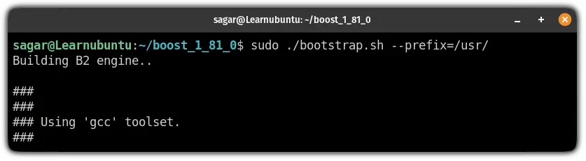 execute bootstap script to install boost library on ubuntu