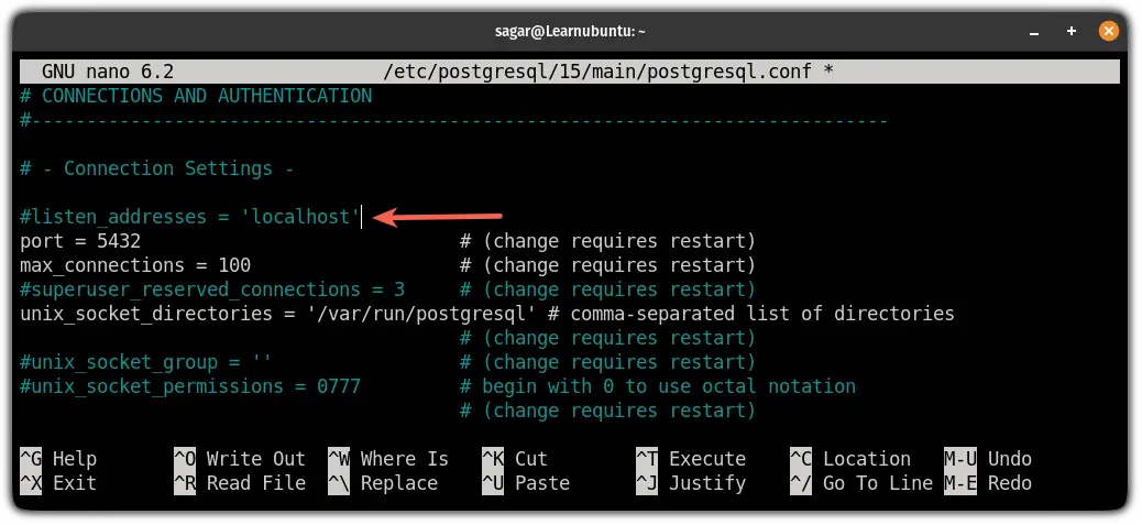 listening addresses on PostgreSQL config file