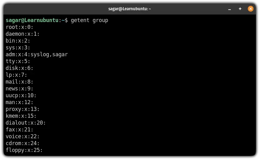 use getent command to list groups in ubuntu terminal