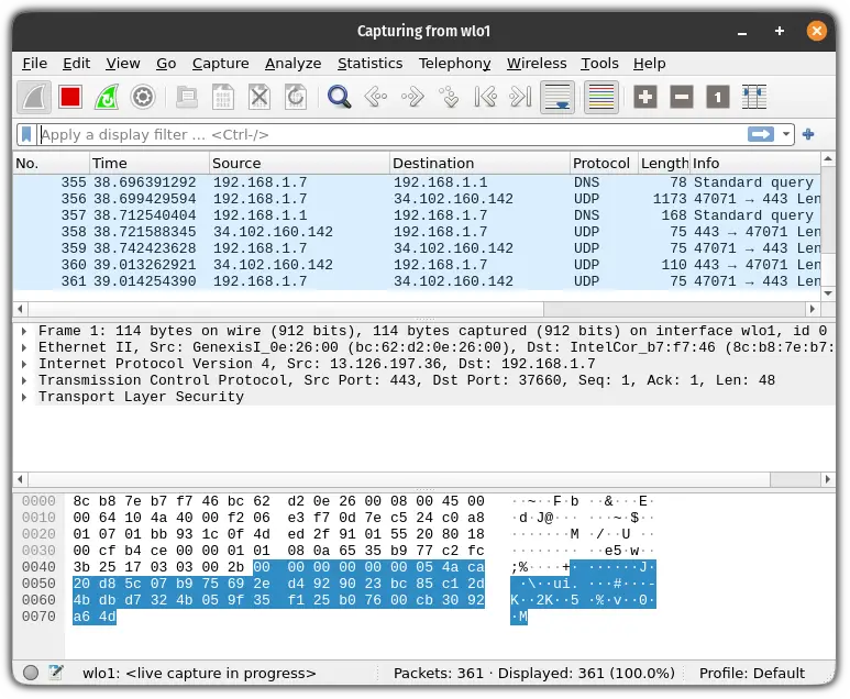 wireshark capturing packets 