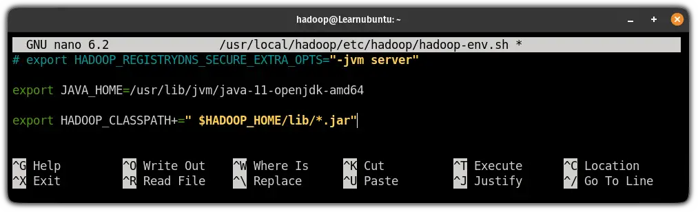 add java path in the Hadoop env file