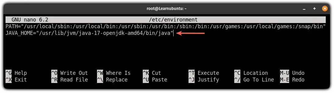 add path of java to the environment file in ubuntu to configure JAVA_HOME variable in ubuntu