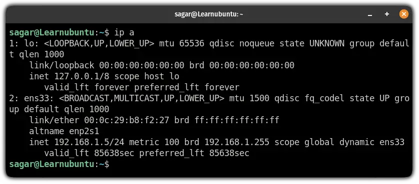 check IP address in Ubuntu