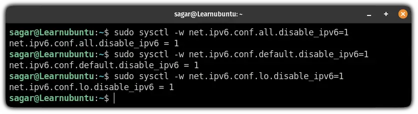 disable IPv6 temporarily in Ubuntu