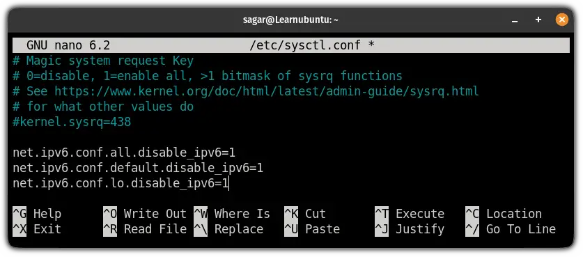 edit etc sysctl.conf file to disable IPv6 in ubuntu