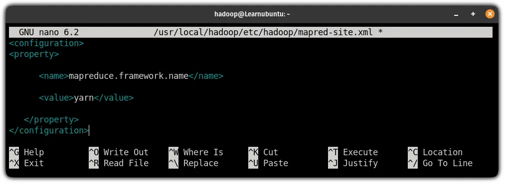 edit the mapred-site.xml file to enable hadoop on ubuntu