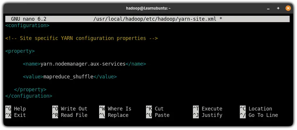 edit the yarn-site.xml file to use hadoop in ubuntu