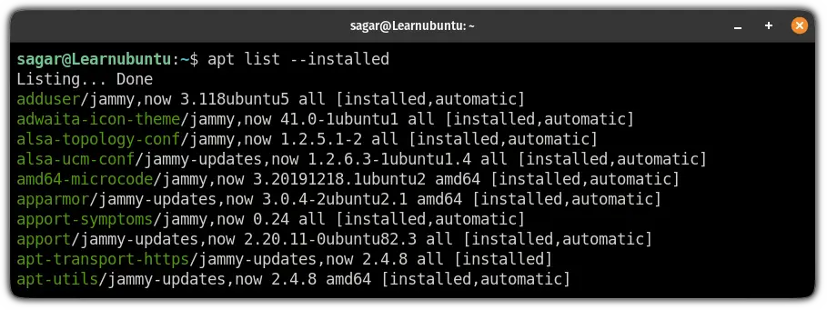list installed packages on ubuntu