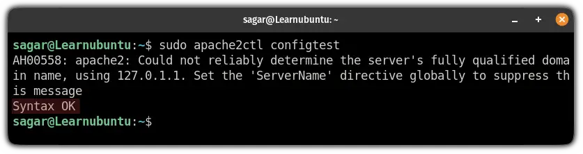test the syntax of apache config file in ubuntu