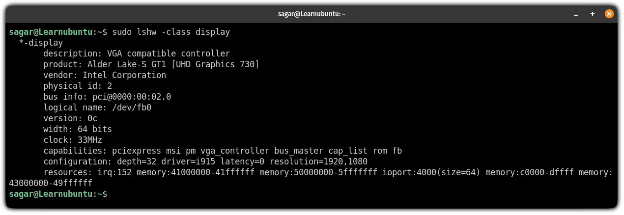 use lshw command to get the GPU info in ubuntu