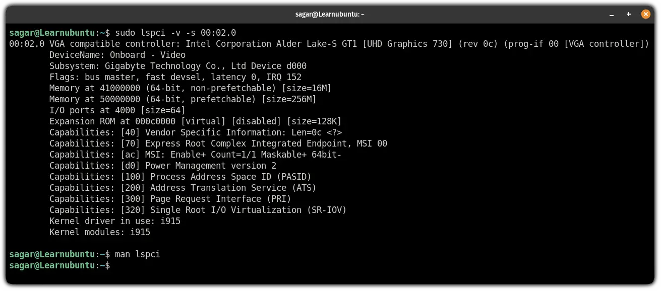 use lspci command to find the GPU info in ubuntu