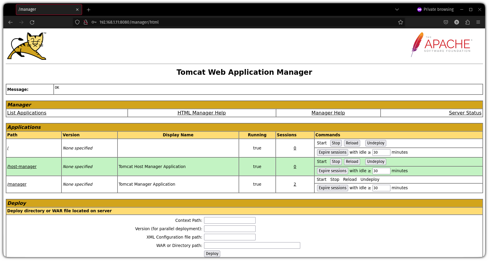 use tomcat web application manager in ubuntu