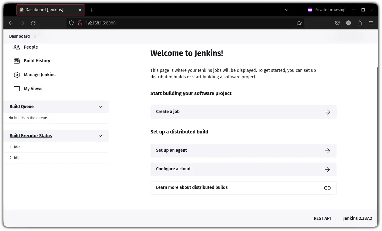 Jenkins daskboard after installation in Ubuntu