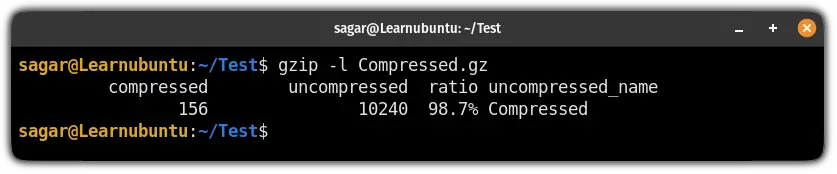 check the file contents of the gz file using the gzip command