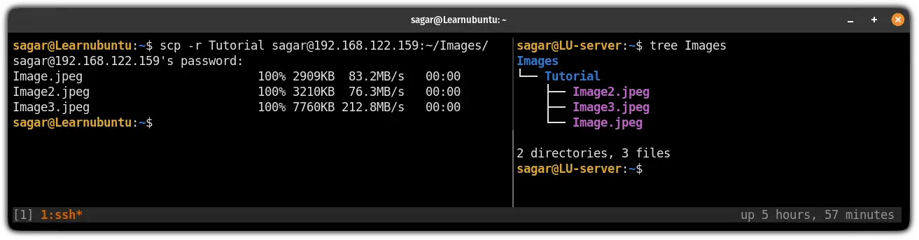 copy directories to the remote server using the scp command