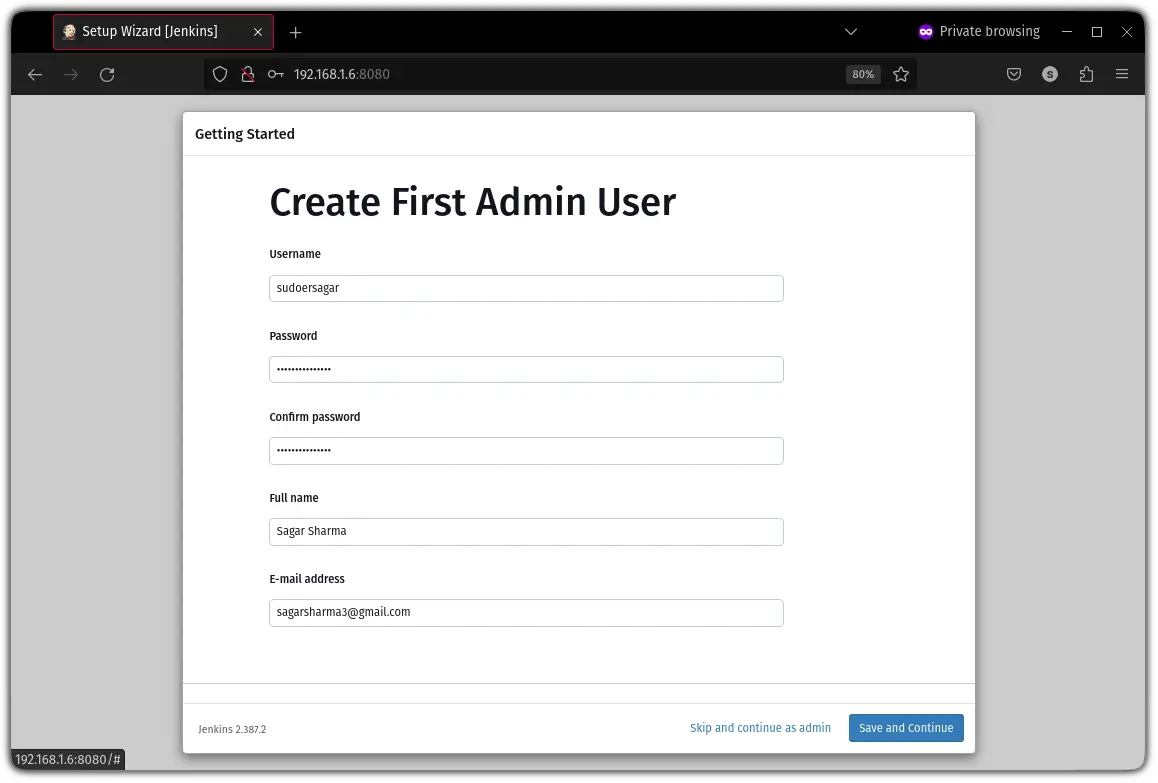 create an admin user in Jenkins