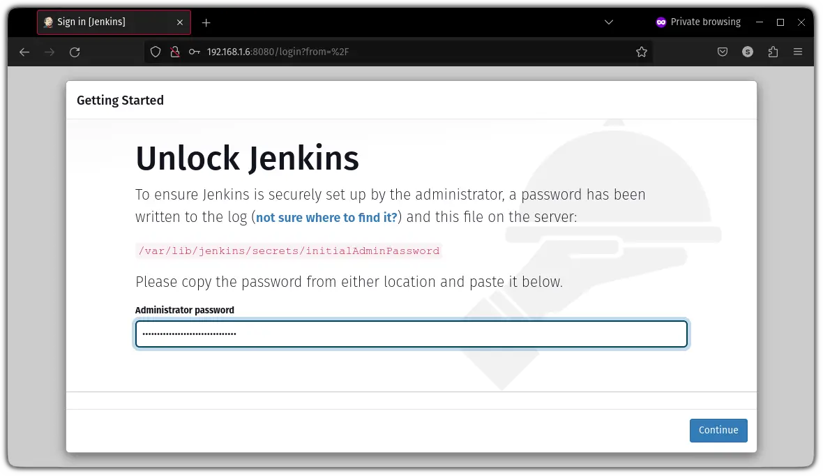 enter admin password to start the jenkins in ubuntu