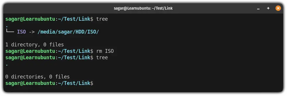 remove symbolic link pointing to a directory