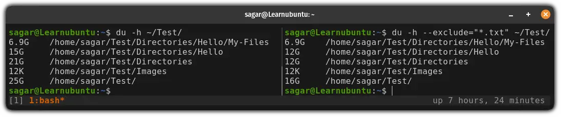 Exclude certain file types with the du command in ubuntu