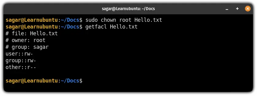 change file ownership in Ubuntu terminal using the chown command