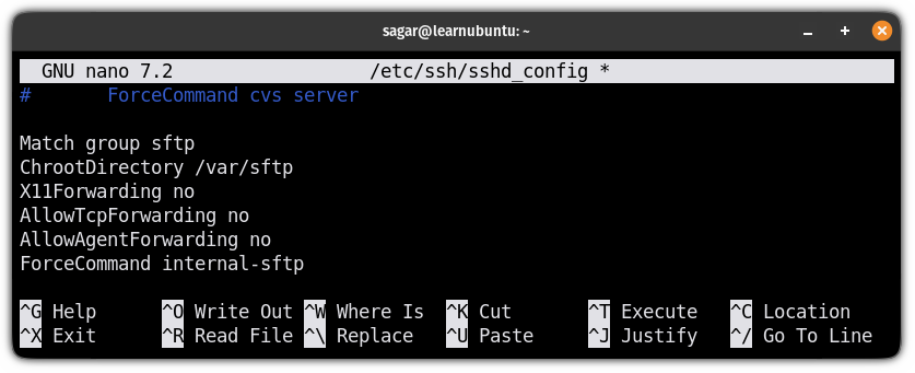 configure SSHD config file to setup SFTP in Ubuntu