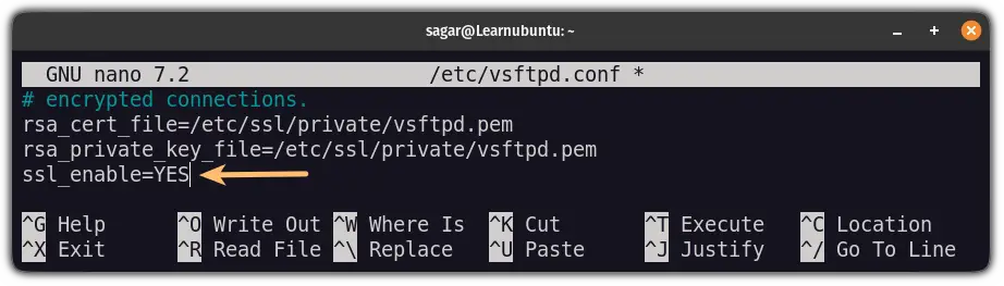 enable SSL for FTP in Ubuntu