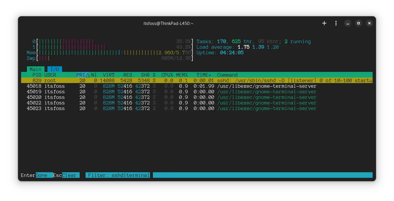 Multiple filters in htop separated by a pipe (|)