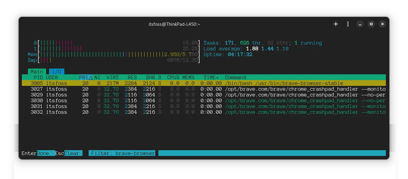 Filtering in htop with F4