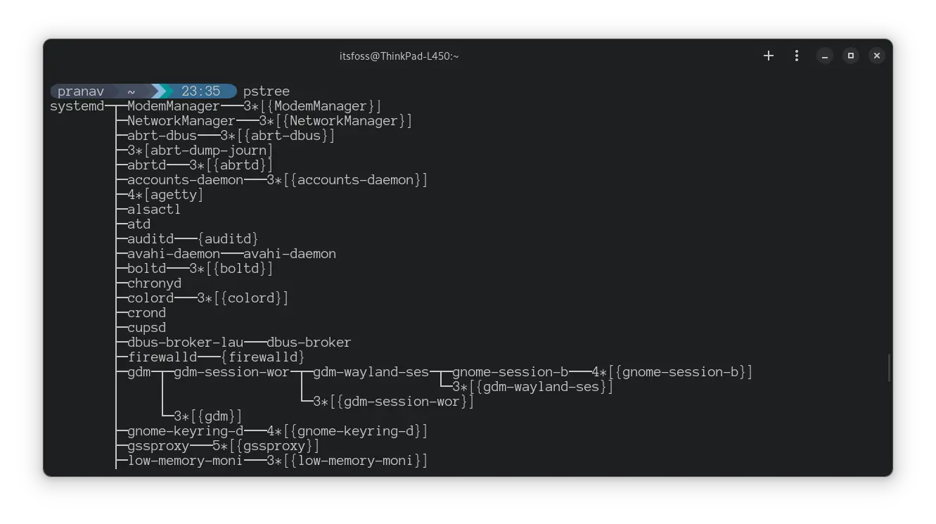 pstree output