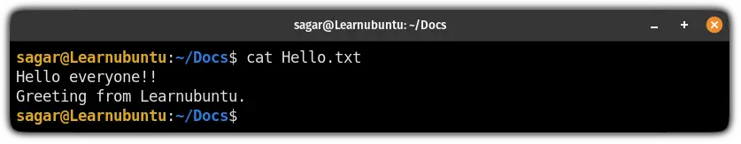use cat command to read the text file in linux