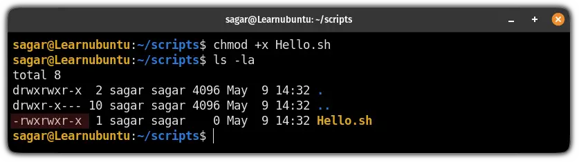use chmod command to make the file executable in Ubuntu terminal