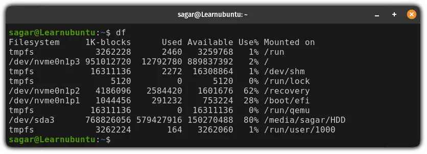 use df command without any options in Linux