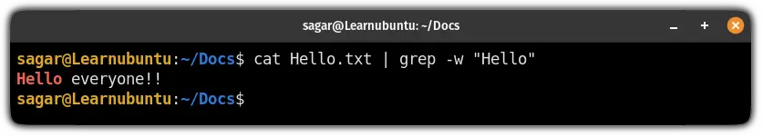 use grep command to find words from the text file in Ubuntu terminal