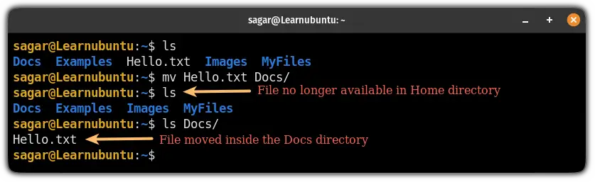 use the mv command to move files in Linux terminal