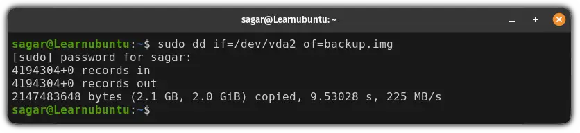 Create a copy of disk drive using dd command in ubuntu