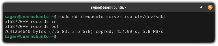 burn ISO over USB drive in Ubuntu terminal using the dd command