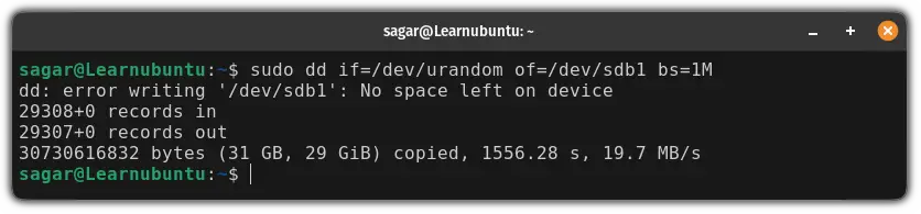 securely wipe out disk in Ubuntu using the dd command