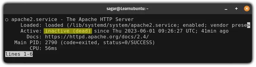 stop the service using systemctl command in ubuntu