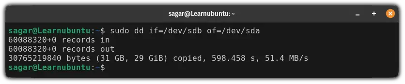 use dd command to create clone of disk in Ubuntu