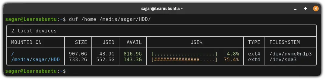 use dif command over different directories to check for the free space