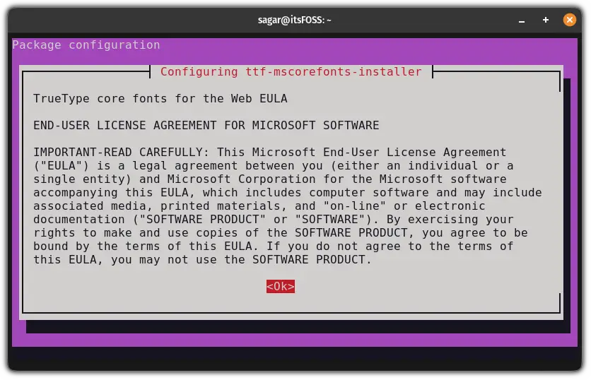 user agreement licence for microsoft fonts in Ubuntu