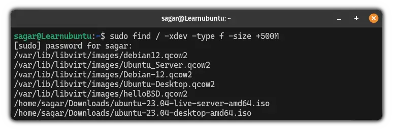 Find file larger than specific size using the find command in Ubuntu