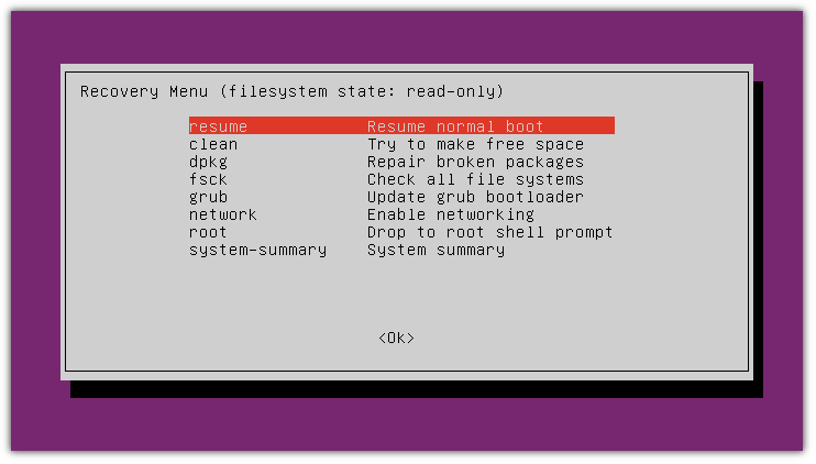 Recovery mode in Ubuntu