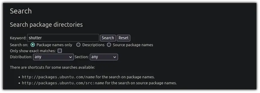 Look for package on ubuntu packages